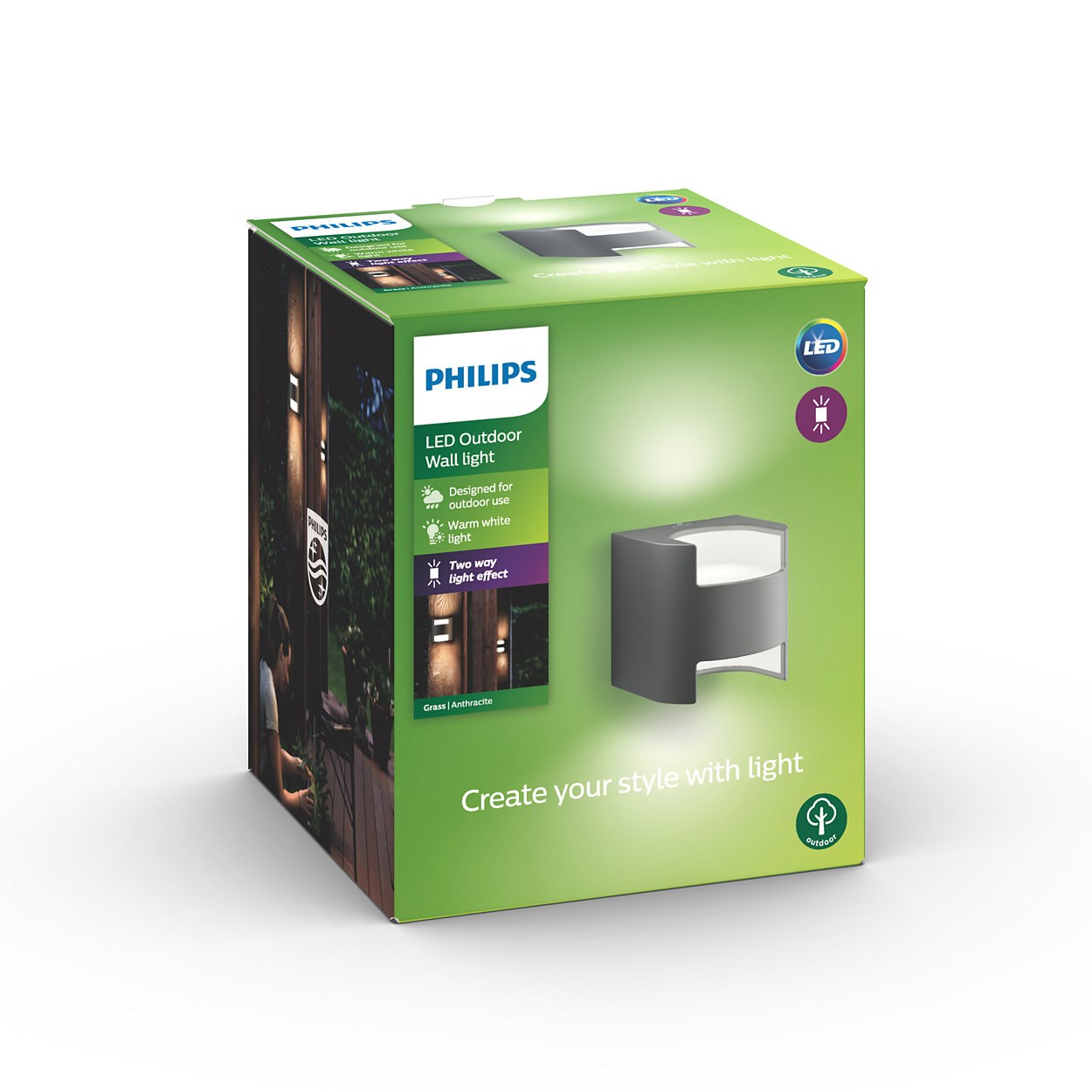 Philips myGarden Grass LED udendørs væglampe i antracit - 173219316