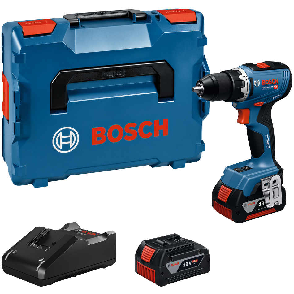 Bosch Professional GSR 18V-65 Bore-/skruemaskine med 2 stk. 5,0Ah batteri, hurtiglader og L-BOXX 136