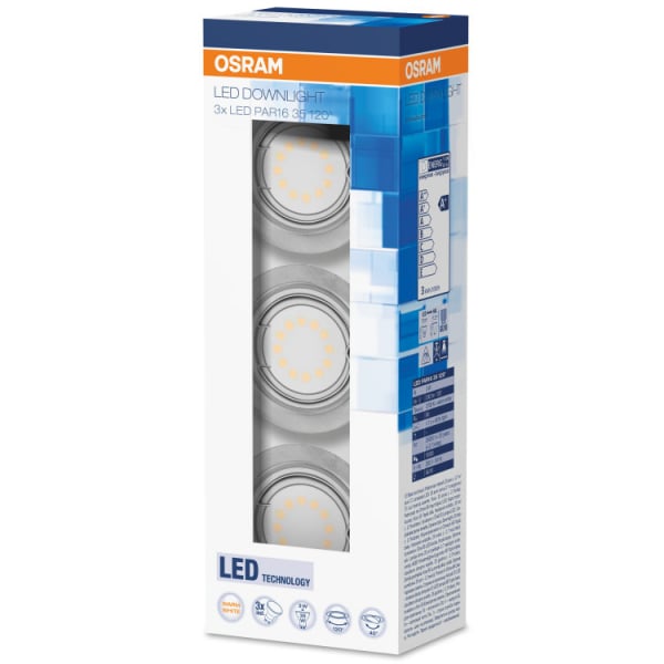 Osram LED Indbygningsspots i børstet stål med lyskilde 3 stk.