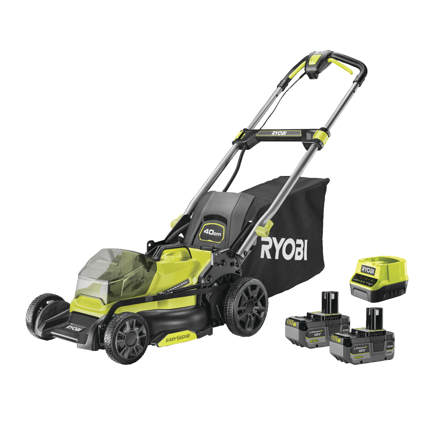 Ryobi RY18LMX40C-240 ONE+ 18V Plæneklipper med 2 stk. batteri og lader
