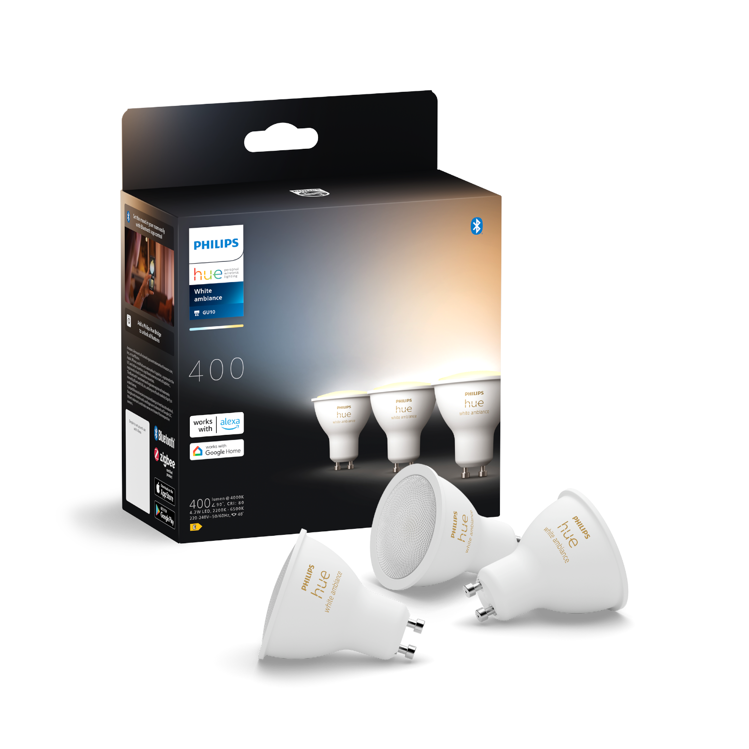 Philips Hue GU10 BT White Ambiance 400 lm spot 3-pak