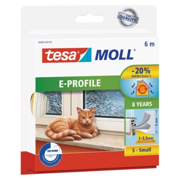 Tesa E-profil Gummi Tætningsliste Hvid – 9mm x 6m