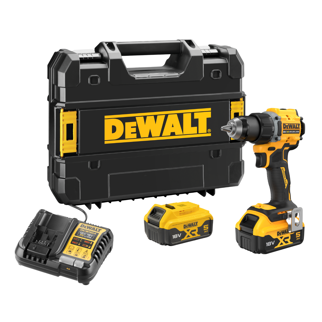 Dewalt DCD794P2T-QW 18V XR Bore-/skruemaskine med 2 stk. 5,0Ah batteri, lader og TSTAK