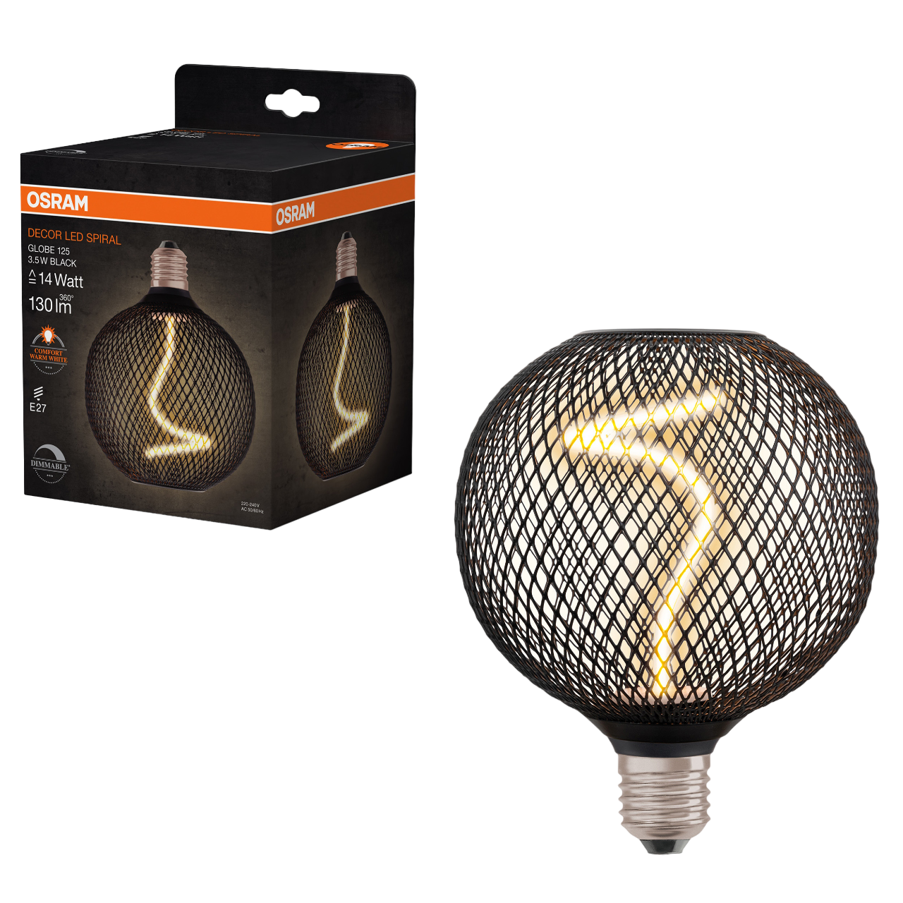 LEDVANCE E27 Decor LED Pære Spiral Filament Globe 125 14 BLACK DIM 3.5W 818
