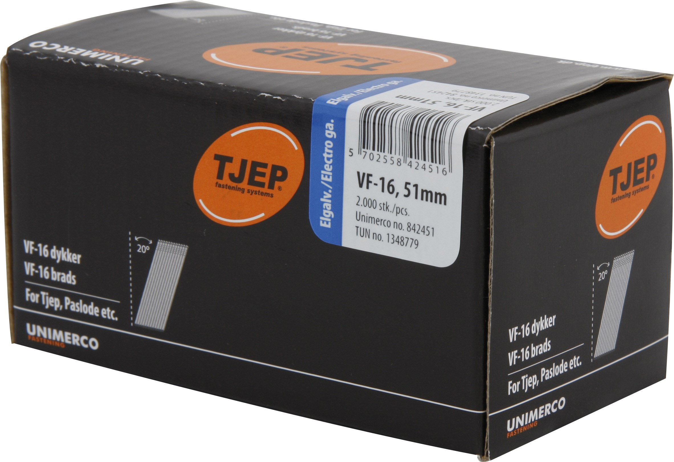 Tjep VF-16 Dykker 1,6x51mm elgalvaniseret, vinklet 20° - 2000 stk.