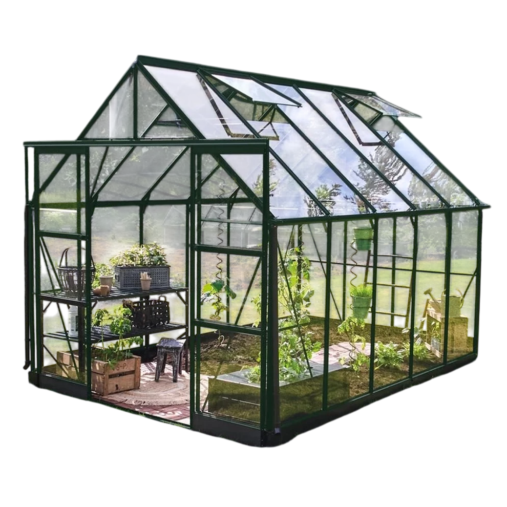 Halls ICON 8 Drivhus i grøn 8,1 m² (8' x 10') med 3 mm hærdet glas