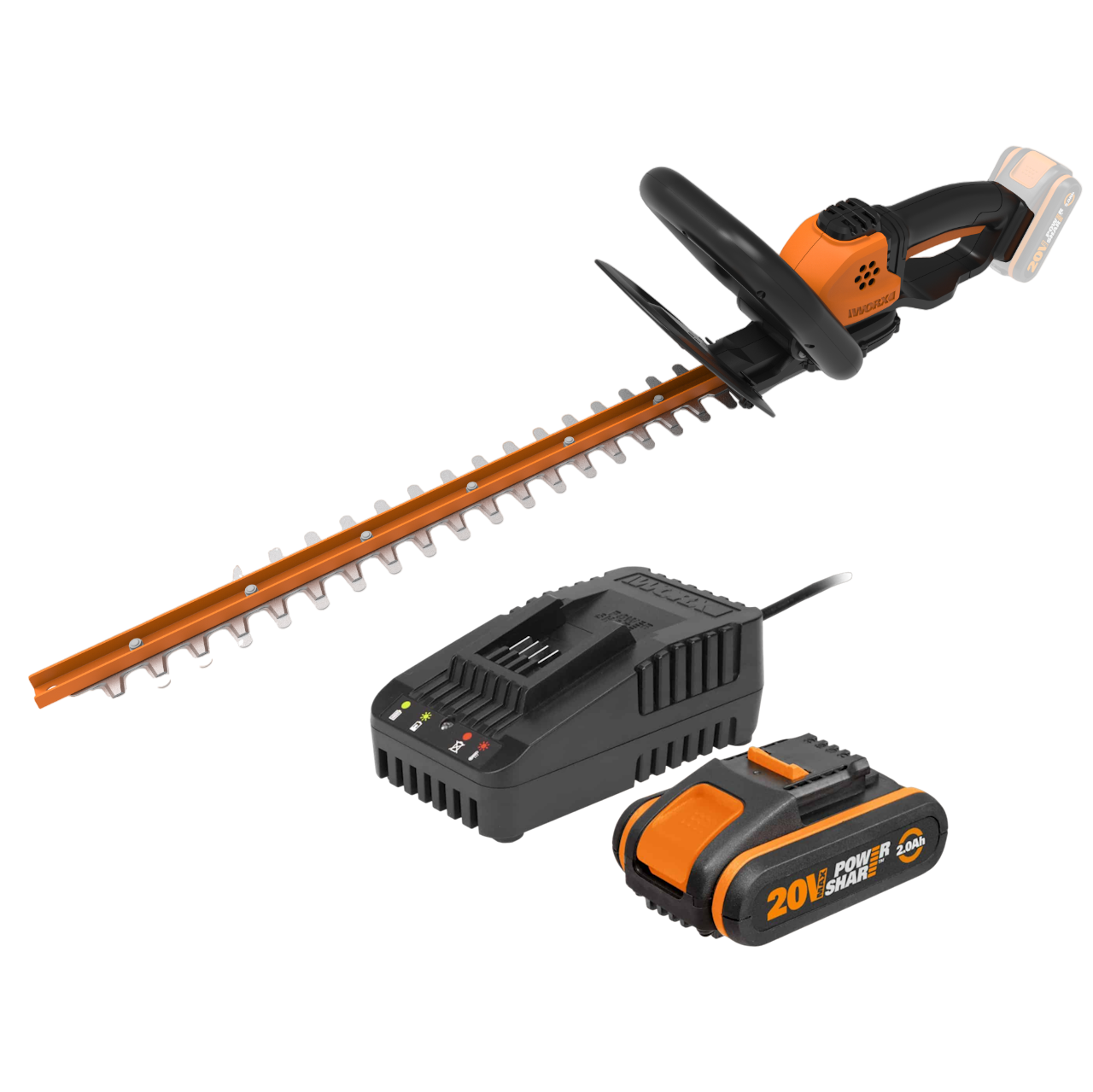 Worx WG261E 20V PowerShare Hækkeklipper med 2,0Ah batteri og lader