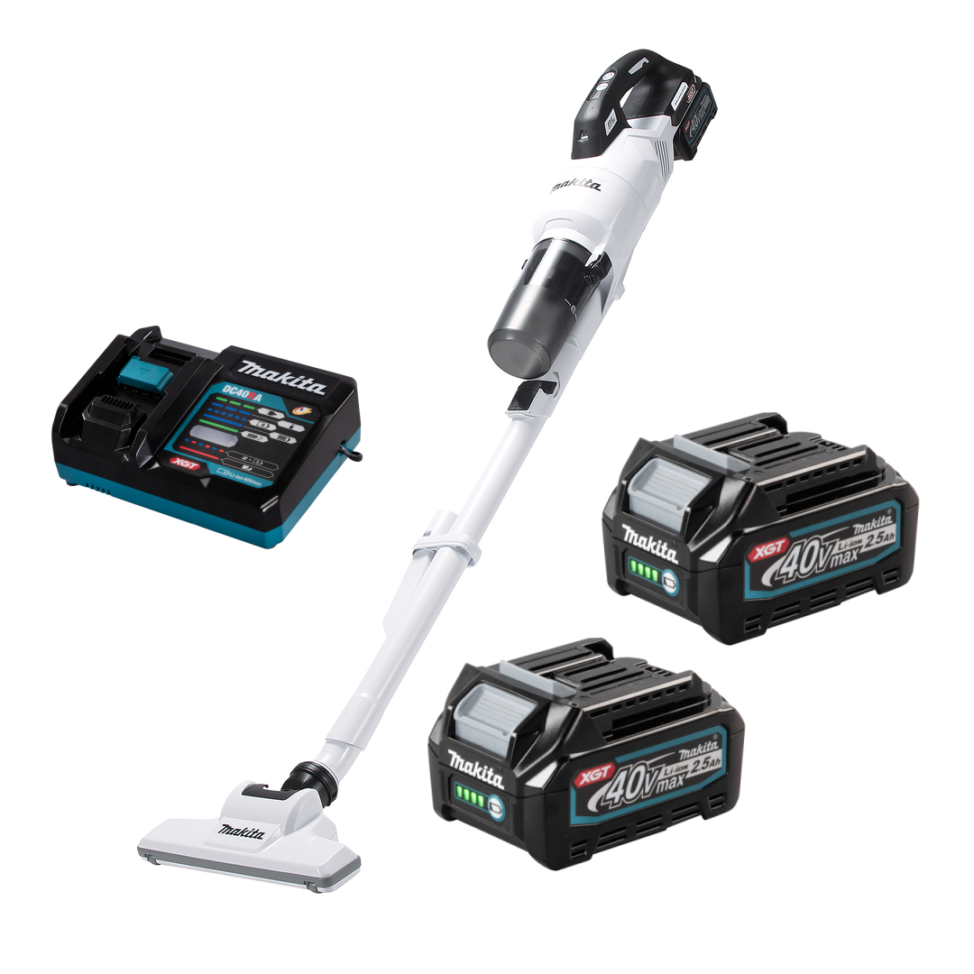 Makita CL003GD203 40V XGT Støvsuger i hvid med 2 stk. batteri og lader