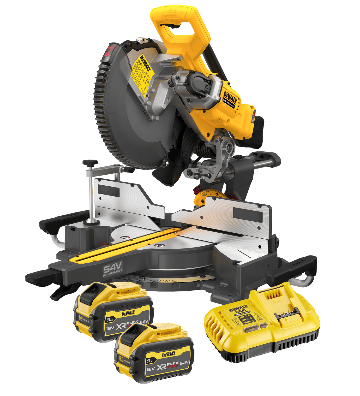 DeWALT DCS781X2-QW 54V XR FV Geringssav med 2 stk. 9,0Ah batteri og hurtiglader