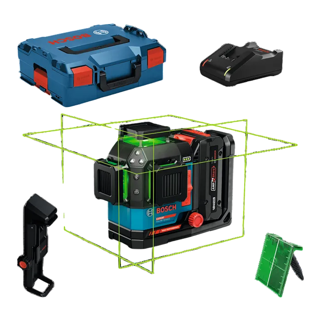 Bosch Professional EXPERT EXLL 18V-120-33CG Linjelaser med 4,0Ah EXPERT batteri, lader og L-BOXX 136