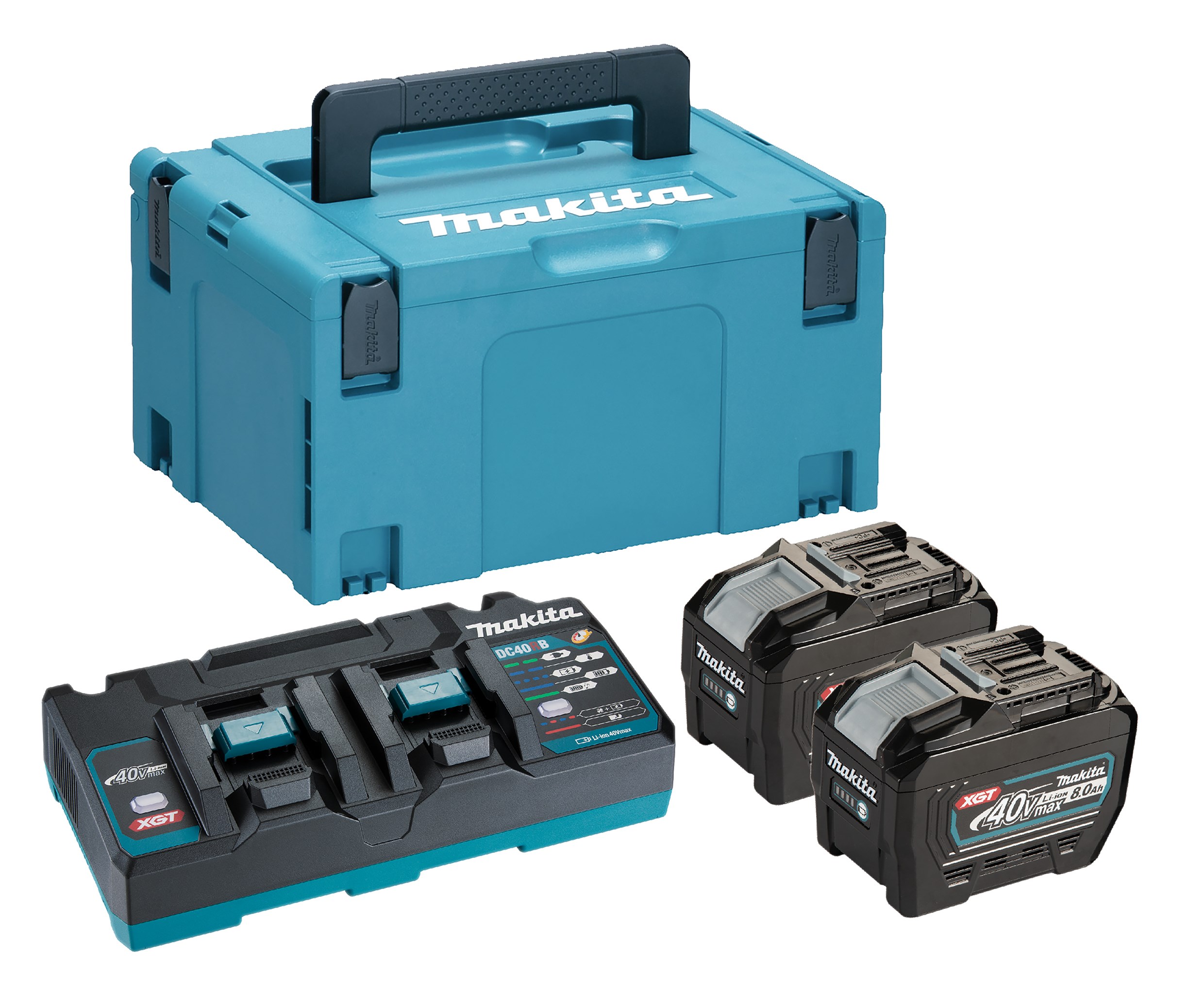 Makita 191Y97-1 40V XGT Batteripakke med 2 stk. 8,0Ah batteri, dobbeltlader og Makpack