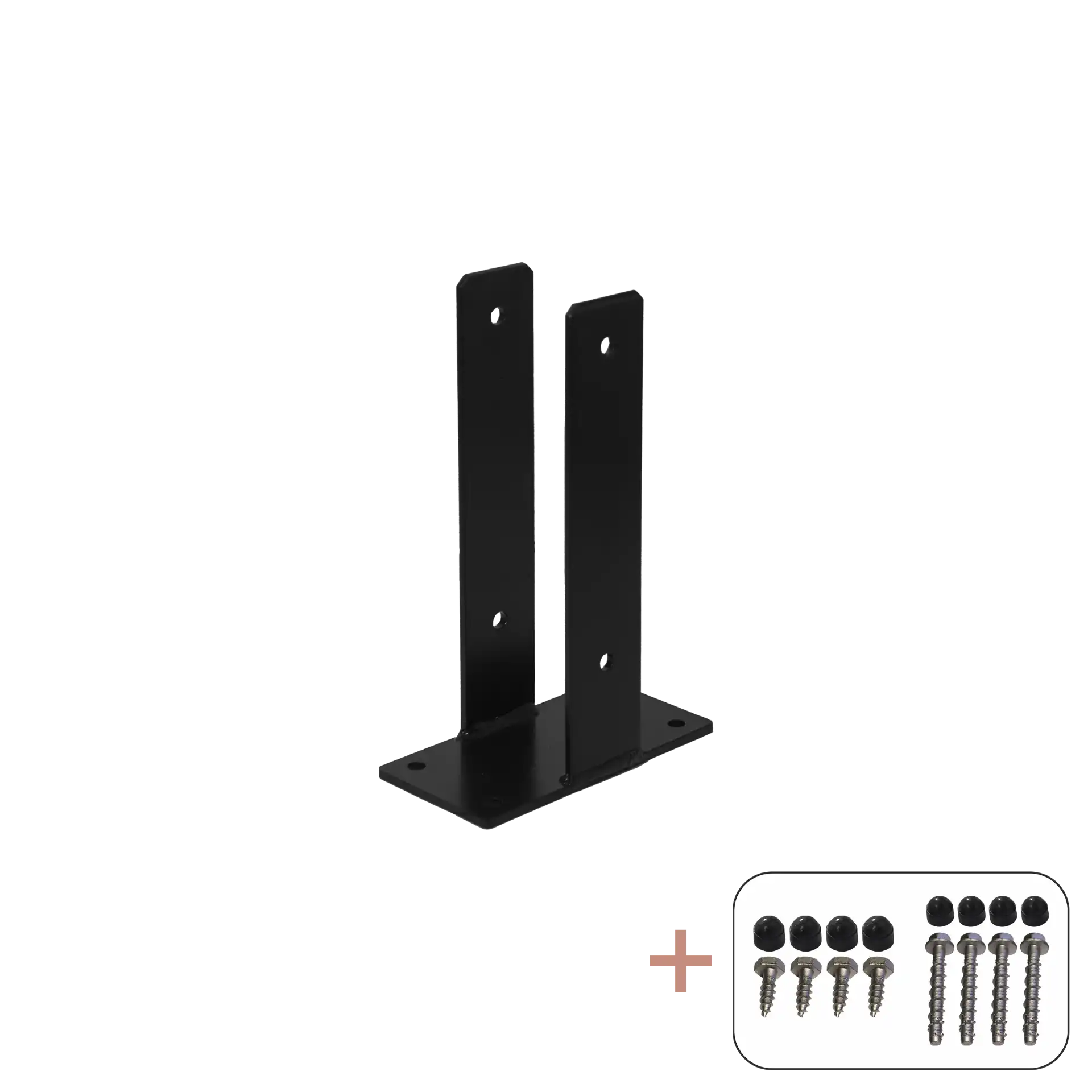 Plus U-stolpefod til fundament i Sort RAL 9005 9×9×30 cm med skruer