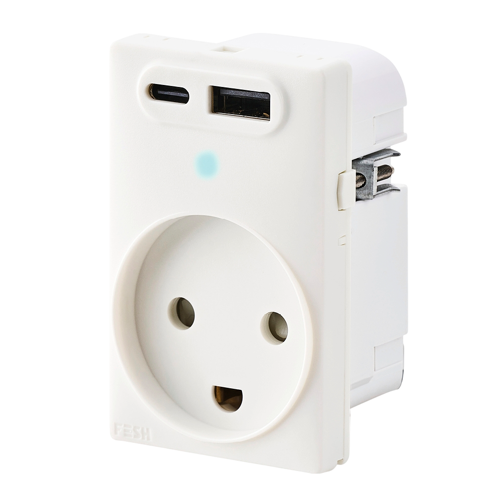FESH SWITCH Curveline Stikudtag med 2x USB og jord 1,5 i hvid