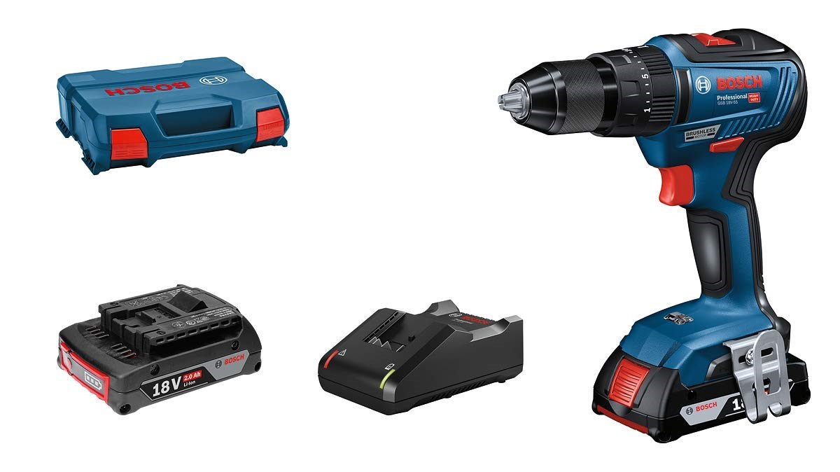 Bosch Professional GSB 18V-55 Slagbore-/skruemaskine med 2 stk. 2,0Ah batteri