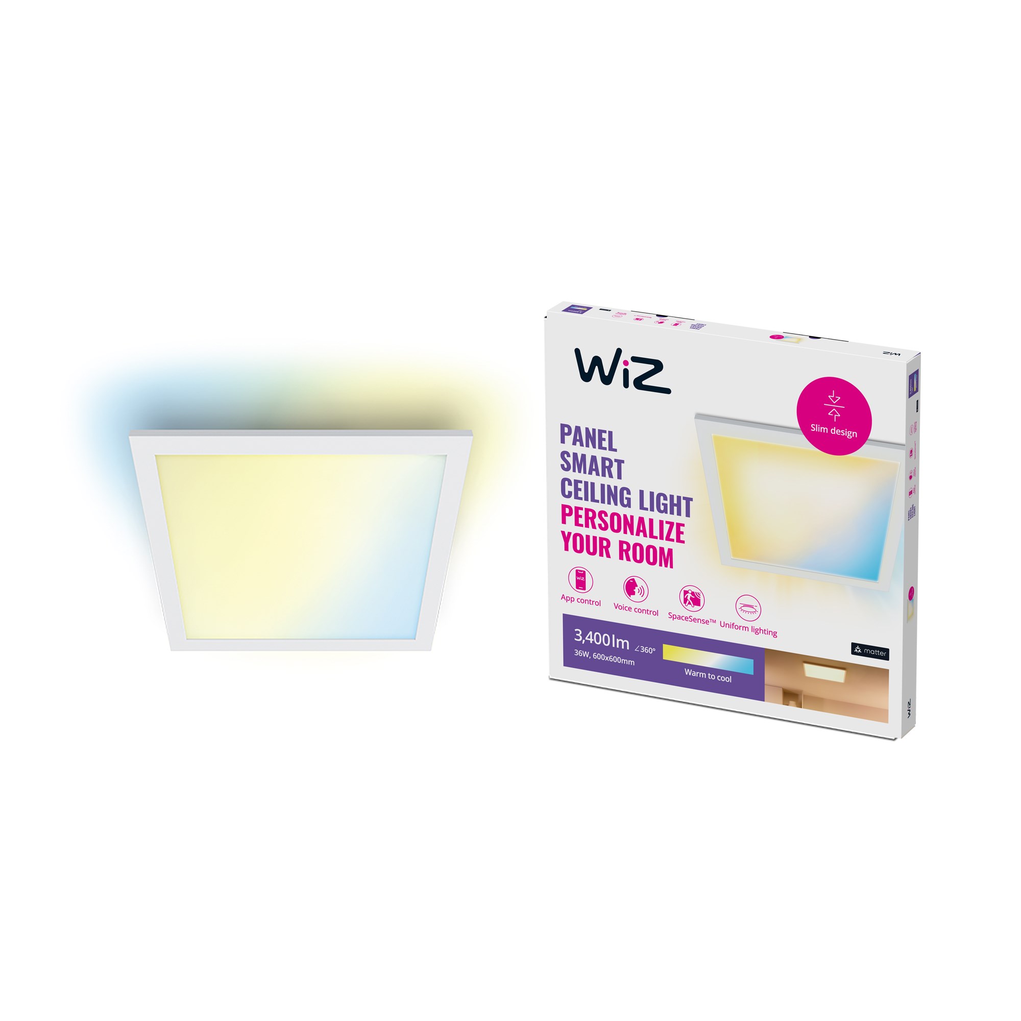 WiZ SQ36W Loftslampe TW firkantet i hvid