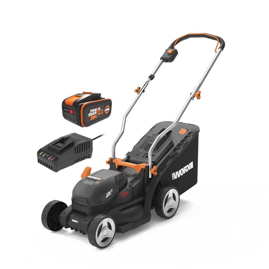 Worx WG733E 20V PowerShare Plæneklipper med 4,0Ah batteri og lader