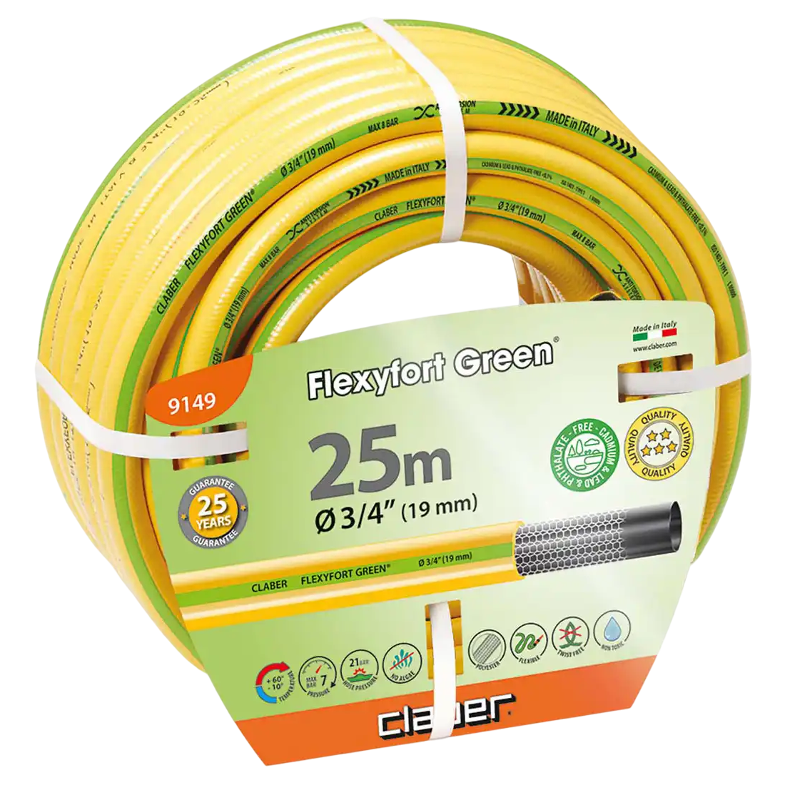 Claber "Flexyfort Green" 3/4" Vandslange i Gul - 25M