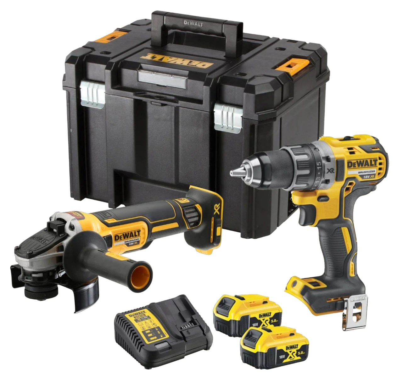 Dewalt DCK2020P2T-QW 18V XR Elværktøjssæt med 2 stk. 5,0Ah batteri, lader og TSTAK
