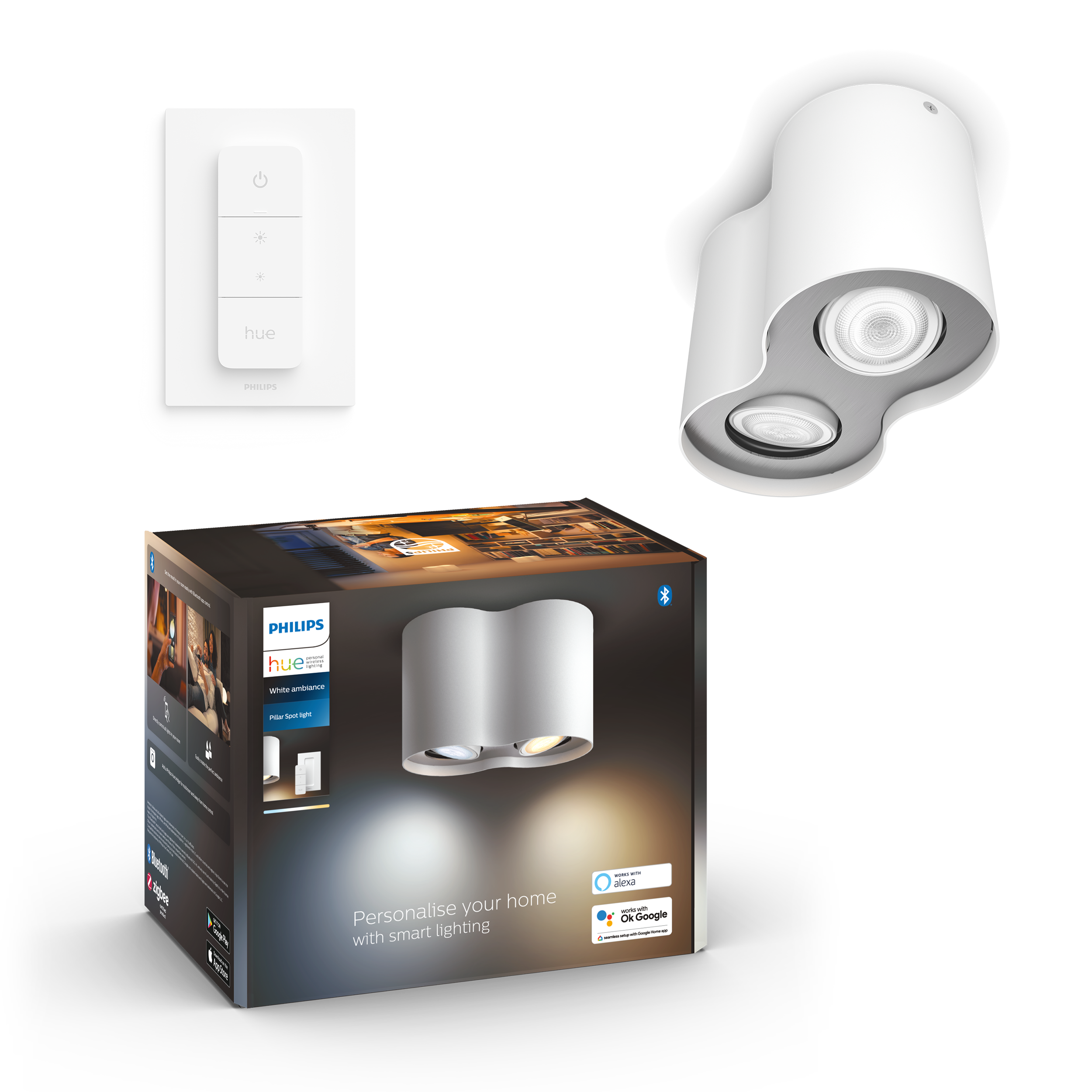 Philips Hue Pillar BT WA Dobbelt spot i hvid med fjernbetjening